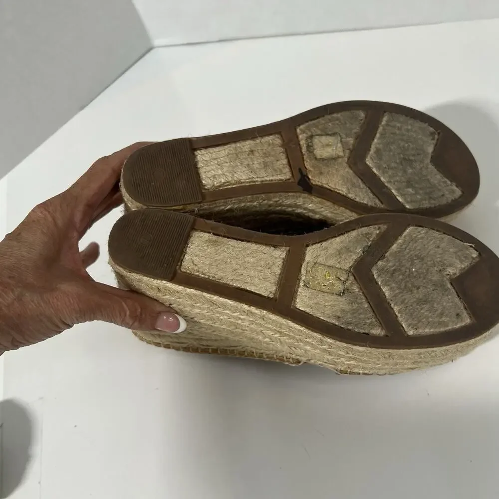 Sigerson Morrison Atifa Espadrille Wedge Sandals Suede Leather Size 7 CamelBrown